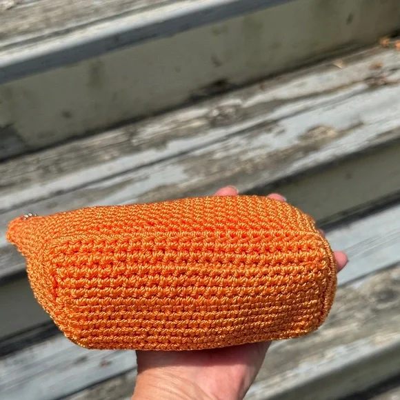 The Sak Bright Orange woven crochet Clutch case cosmetic makeup bag boho purse - Picture 7 of 9